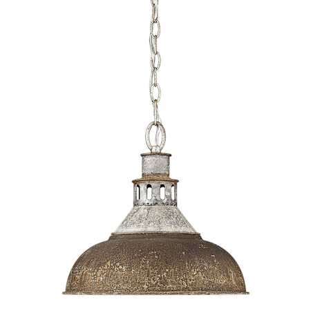 Golden Lighting Kinsley 14" Wide Pendant with Hand Painted Shade Aged Galvanize Steel / Antique Rust